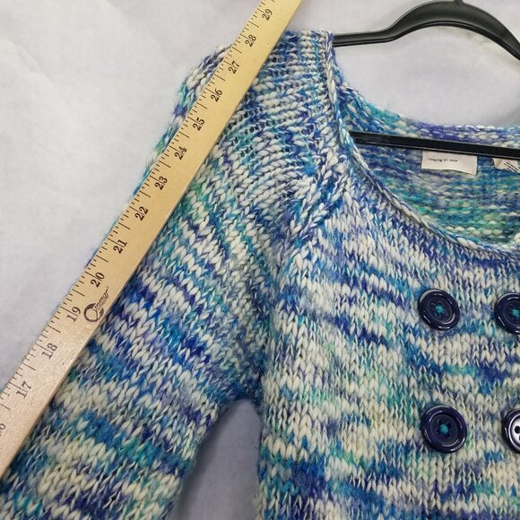 Anthropologie SLEEPING ON SNOW Cardigan Women's L Chunky Wool Blue Marled Button - Picture 14 of 15